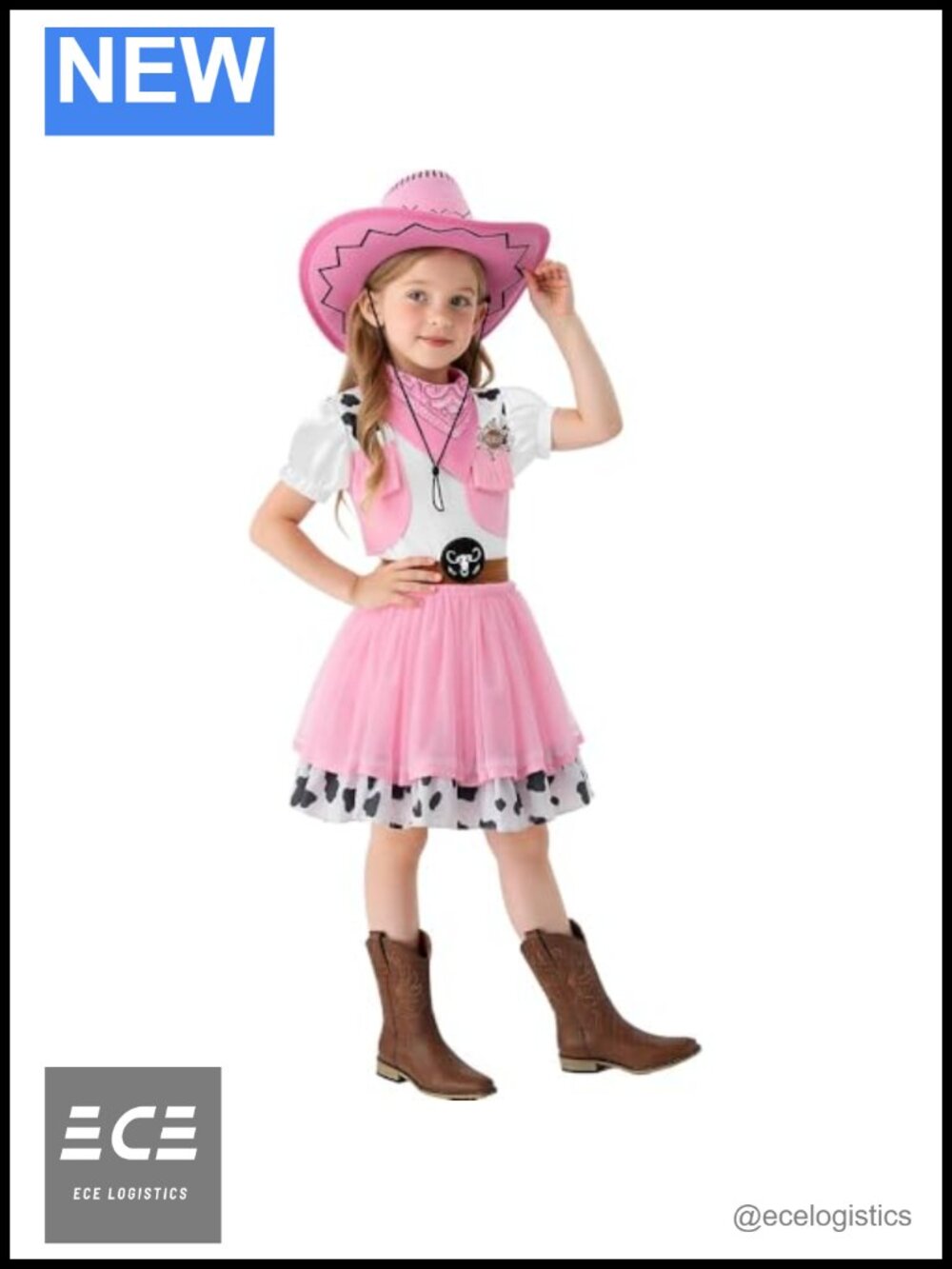 Girls Cowgirl Costume Set with Hat Bandana Badge Dress Up